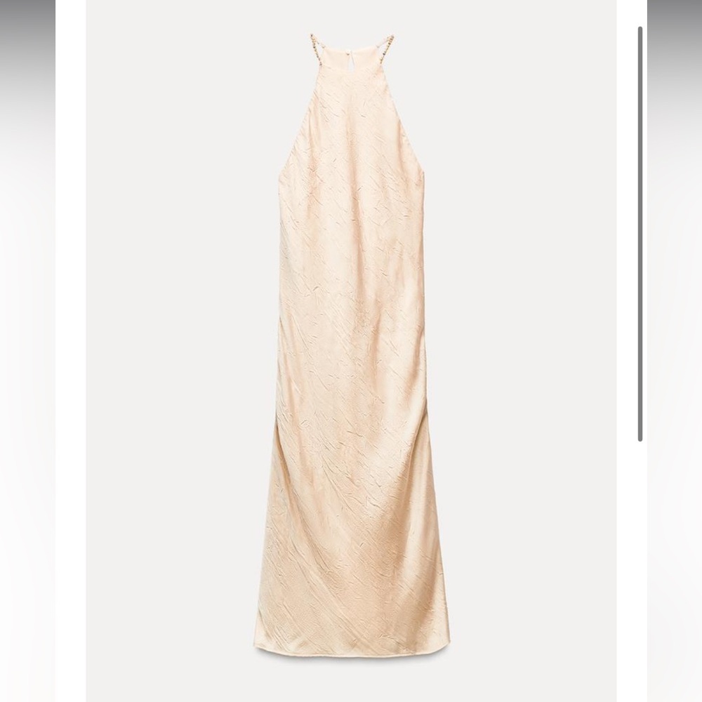Zara WRINKLE-LOOK BEADED MIDI DRESS